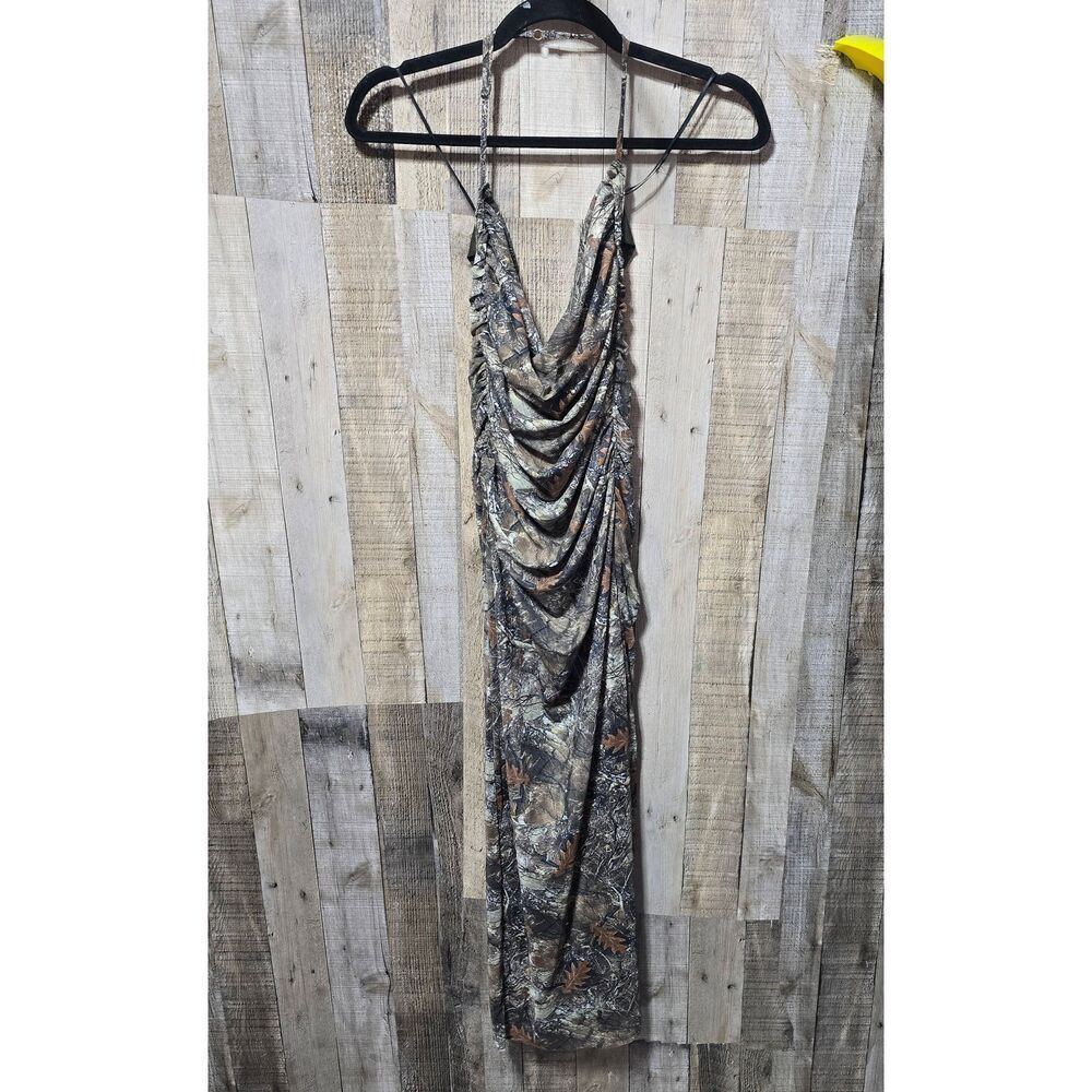 Bear Dance Camo Bodycon Midi Dress Small Redneck Country Cocktail Party Event